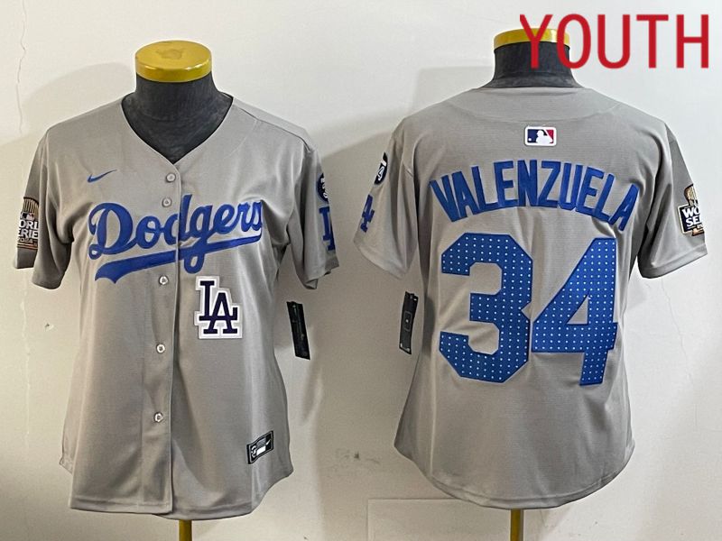 Youth Los Angeles Dodgers 34 Valenzuela Grey Game 2024 Nike MLB Jersey style 1205